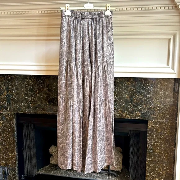 Kobi Halperin Ilse paisley silk blend metallic tiered chiffon wide leg pants XS